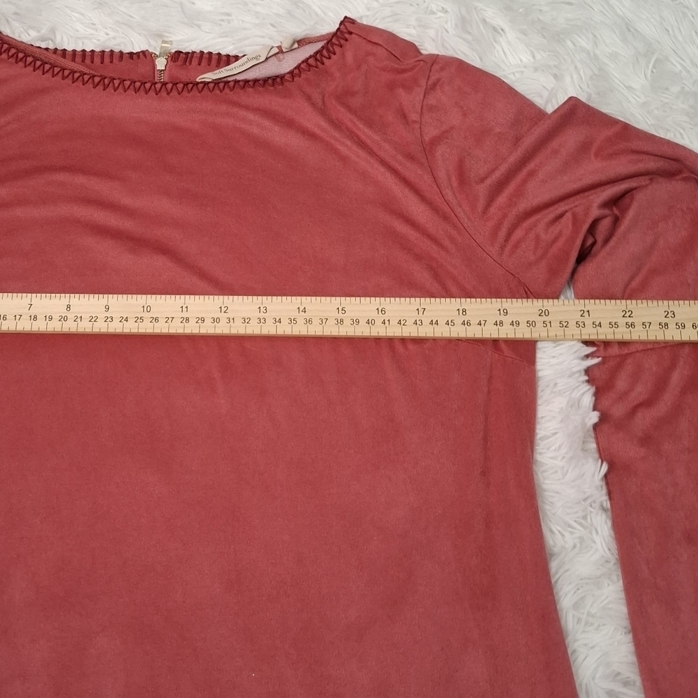 Soft Surroundings Pink Faux Suede Tunic Top Boho Bell Sleeve Pullover Women’s M - Picture 3 of 8